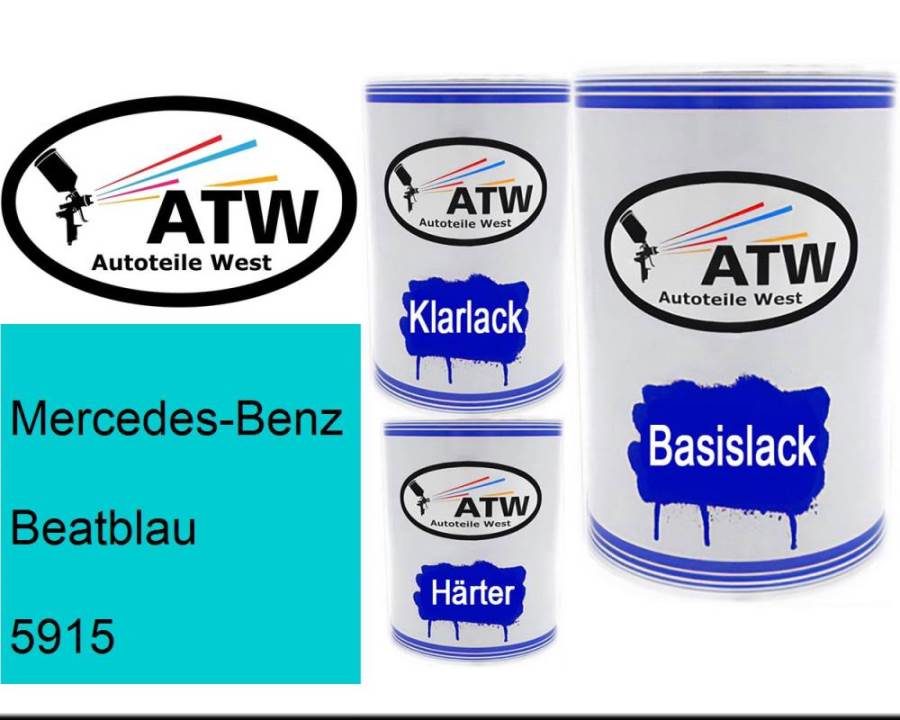 Mercedes-Benz, Beatblau, 5915: 500ml Lackdose + 500ml Klarlack + 250ml Härter - Set, von ATW Autoteile West.