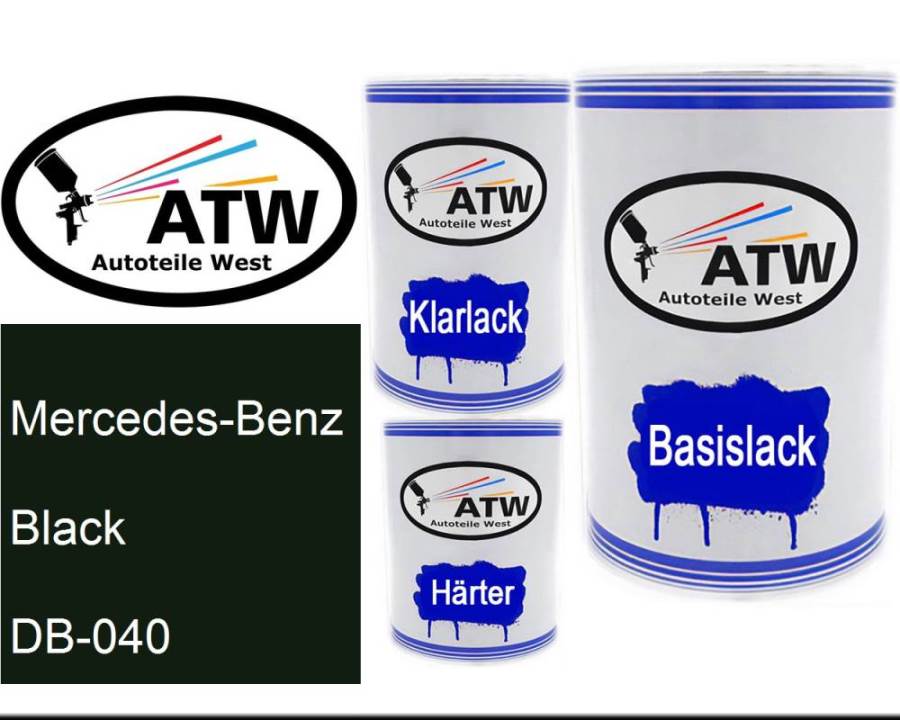 Mercedes-Benz, Black, DB-040: 500ml Lackdose + 500ml Klarlack + 250ml Härter - Set, von ATW Autoteile West.