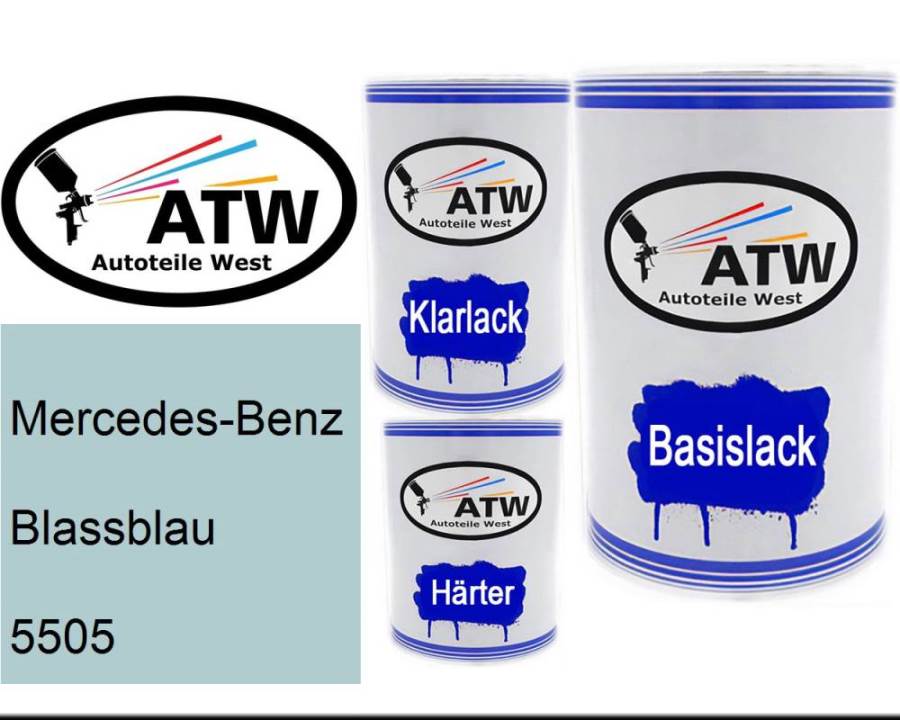 Mercedes-Benz, Blassblau, 5505: 500ml Lackdose + 500ml Klarlack + 250ml Härter - Set, von ATW Autoteile West.