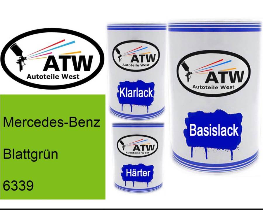 Mercedes-Benz, Blattgrün, 6339: 500ml Lackdose + 500ml Klarlack + 250ml Härter - Set, von ATW Autoteile West.