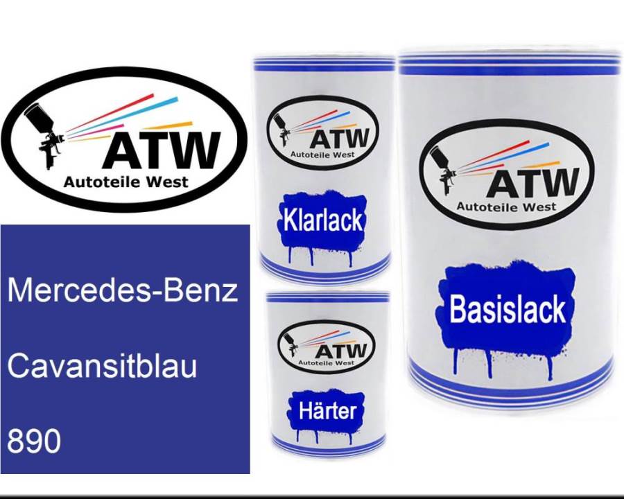 Mercedes-Benz, Cavansitblau, 890: 500ml Lackdose + 500ml Klarlack + 250ml Härter - Set, von ATW Autoteile West.