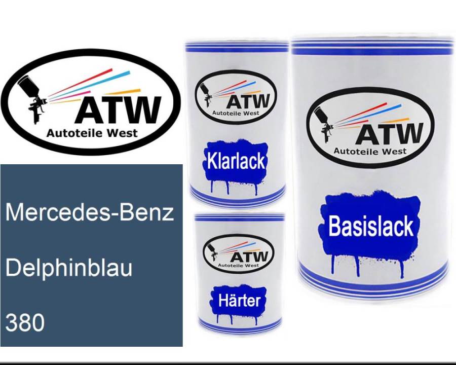 Mercedes-Benz, Delphinblau, 380: 500ml Lackdose + 500ml Klarlack + 250ml Härter - Set, von ATW Autoteile West.