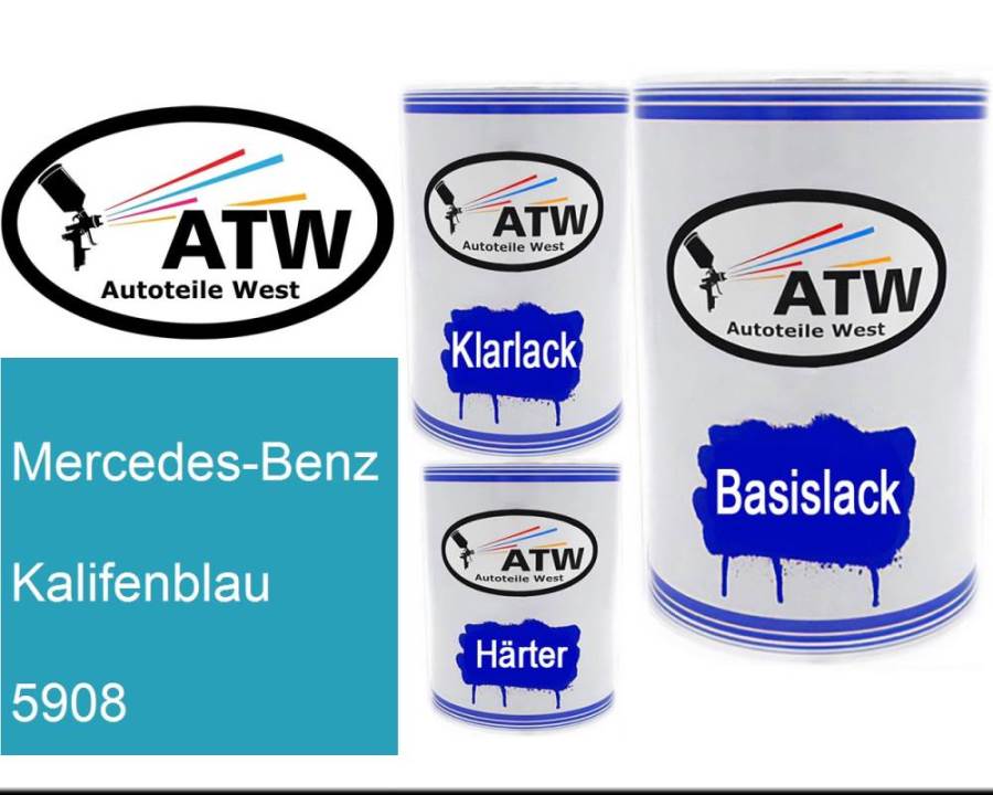 Mercedes-Benz, Kalifenblau, 5908: 500ml Lackdose + 500ml Klarlack + 250ml Härter - Set, von ATW Autoteile West.