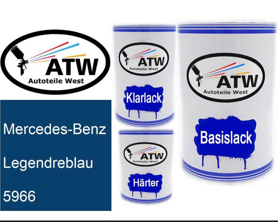 Mercedes-Benz, Legendreblau, 5966: 500ml Lackdose + 500ml Klarlack + 250ml Härter - Set, von ATW Autoteile West.