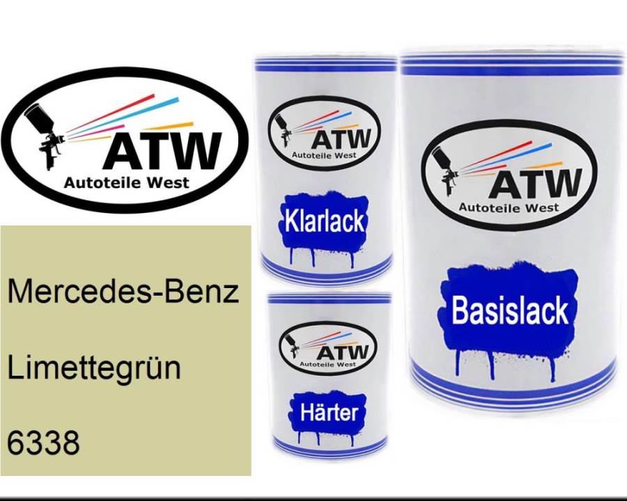 Mercedes-Benz, Limettegrün, 6338: 500ml Lackdose + 500ml Klarlack + 250ml Härter - Set, von ATW Autoteile West.