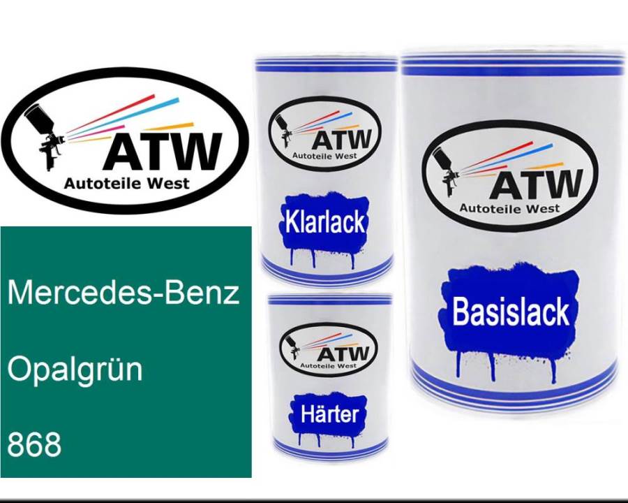 Mercedes-Benz, Opalgrün, 868: 500ml Lackdose + 500ml Klarlack + 250ml Härter - Set, von ATW Autoteile West.