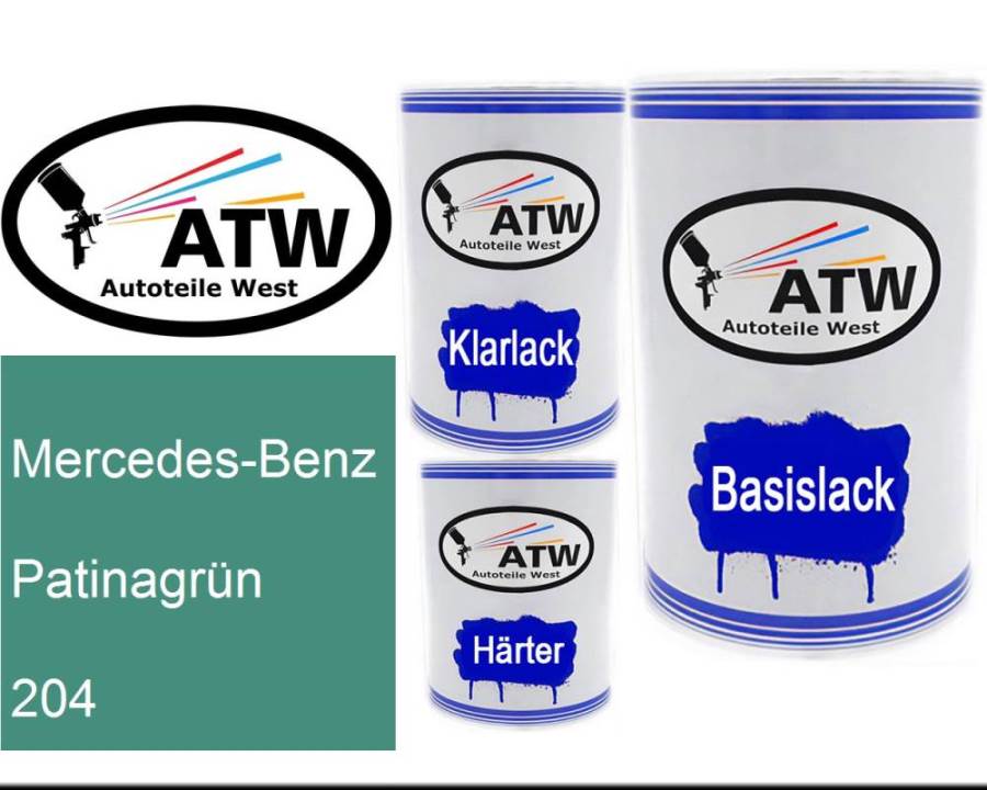 Mercedes-Benz, Patinagrün, 204: 500ml Lackdose + 500ml Klarlack + 250ml Härter - Set, von ATW Autoteile West.