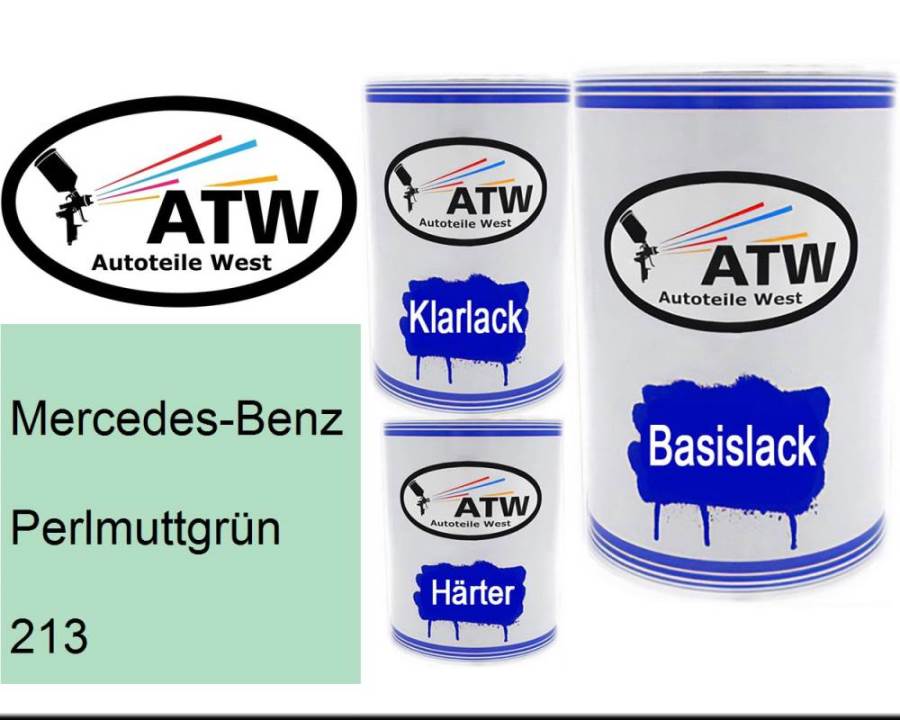 Mercedes-Benz, Perlmuttgrün, 213: 500ml Lackdose + 500ml Klarlack + 250ml Härter - Set, von ATW Autoteile West.