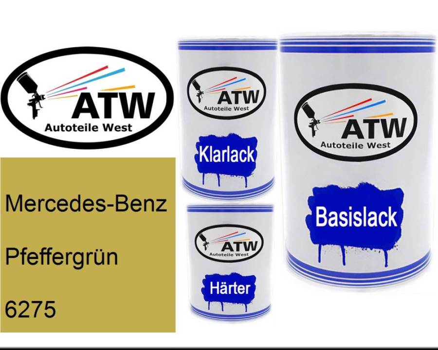 Mercedes-Benz, Pfeffergrün, 6275: 500ml Lackdose + 500ml Klarlack + 250ml Härter - Set, von ATW Autoteile West.