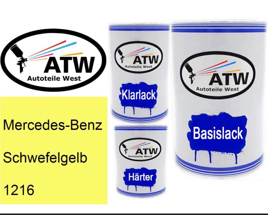 Mercedes-Benz, Schwefelgelb, 1216: 500ml Lackdose + 500ml Klarlack + 250ml Härter - Set, von ATW Autoteile West.