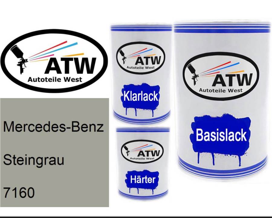 Mercedes-Benz, Steingrau, 7160: 500ml Lackdose + 500ml Klarlack + 250ml Härter - Set, von ATW Autoteile West.
