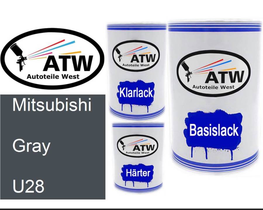 Mitsubishi, Gray, U28: 500ml Lackdose + 500ml Klarlack + 250ml Härter - Set, von ATW Autoteile West.