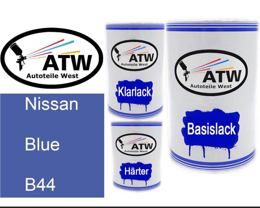Nissan, Blue, B44: 500ml Lackdose + 500ml Klarlack + 250ml Härter - Set, von ATW Autoteile West.