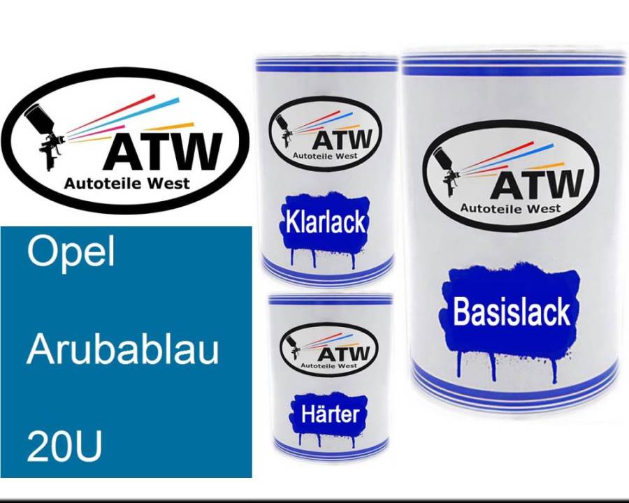 Opel, Arubablau, 20U: 500ml Lackdose + 500ml Klarlack + 250ml Härter - Set, von ATW Autoteile West.