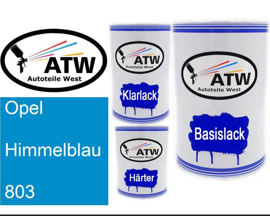 Opel, Himmelblau, 803: 500ml Lackdose + 500ml Klarlack + 250ml Härter - Set, von ATW Autoteile West.