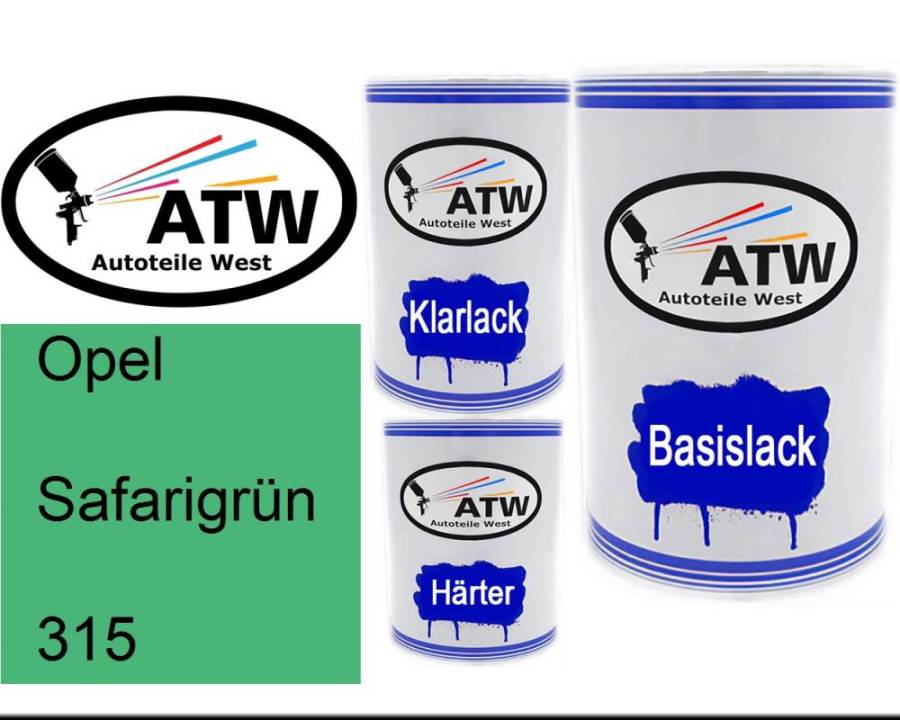 Opel, Safarigrün, 315: 500ml Lackdose + 500ml Klarlack + 250ml Härter - Set, von ATW Autoteile West.