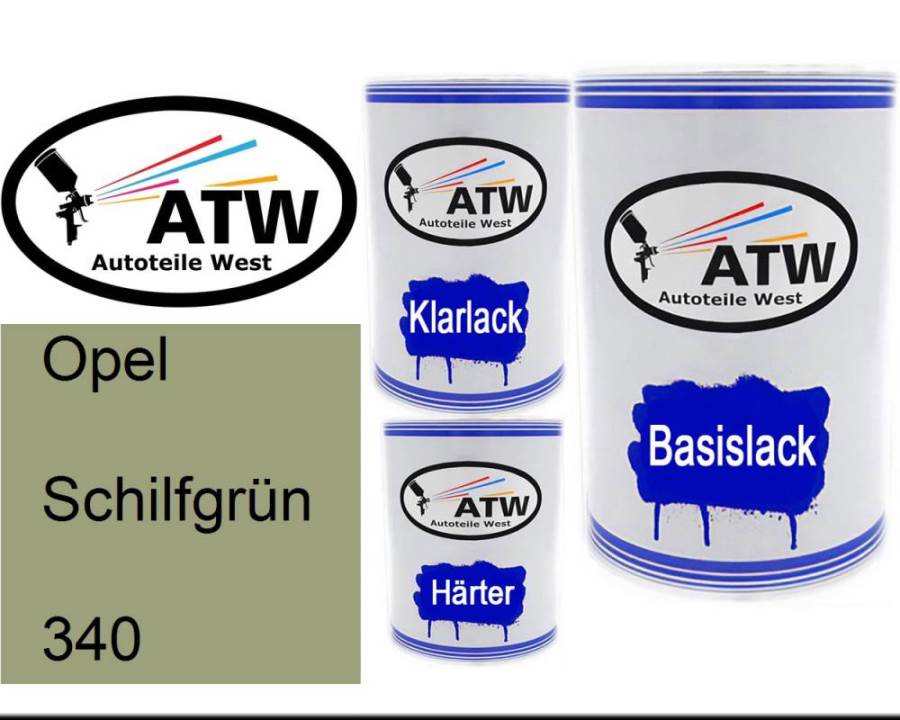Opel, Schilfgrün, 340: 500ml Lackdose + 500ml Klarlack + 250ml Härter - Set, von ATW Autoteile West.