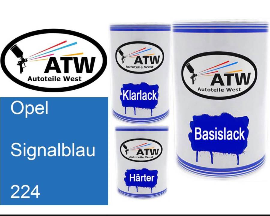 Opel, Signalblau, 224: 500ml Lackdose + 500ml Klarlack + 250ml Härter - Set, von ATW Autoteile West.