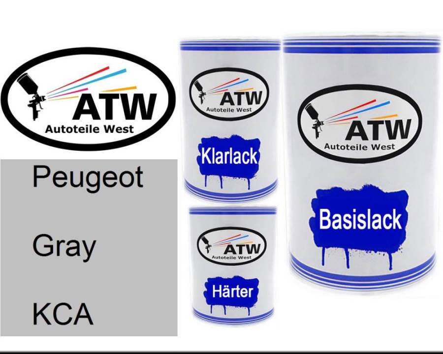 Peugeot, Gray, KCA: 500ml Lackdose + 500ml Klarlack + 250ml Härter - Set, von ATW Autoteile West.