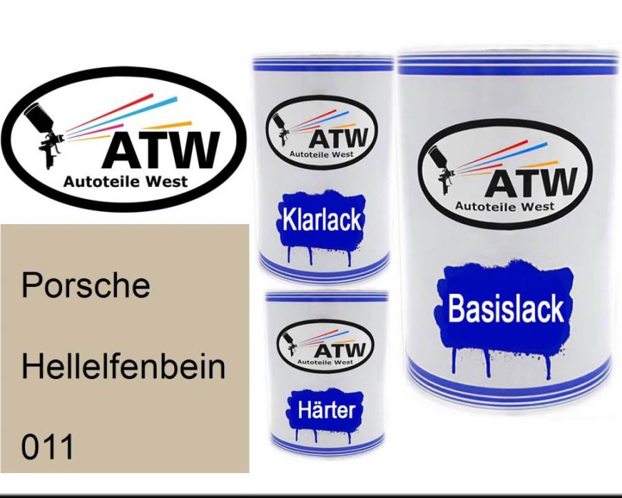 Porsche, Hellelfenbein, 011: 500ml Lackdose + 500ml Klarlack + 250ml Härter - Set, von ATW Autoteile West.