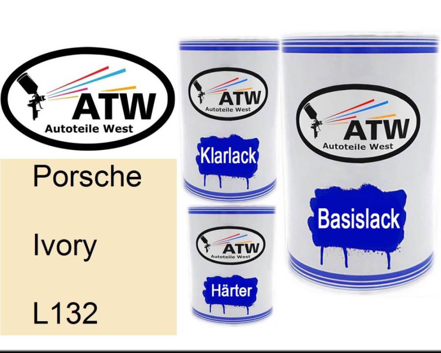 Porsche, Ivory, L132: 500ml Lackdose + 500ml Klarlack + 250ml Härter - Set, von ATW Autoteile West.
