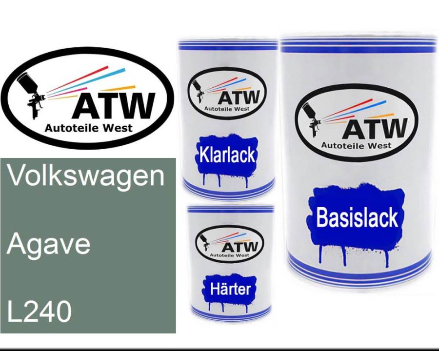 Volkswagen, Agave, L240: 500ml Lackdose + 500ml Klarlack + 250ml Härter - Set, von ATW Autoteile West.