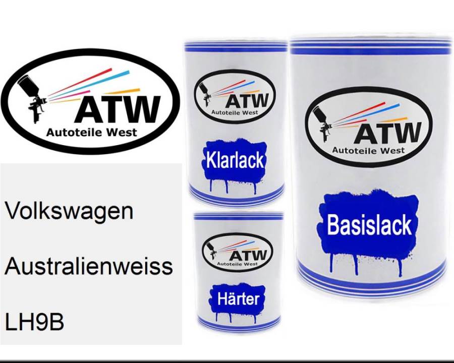 Volkswagen, Australienweiss, LH9B: 500ml Lackdose + 500ml Klarlack + 250ml Härter - Set, von ATW Autoteile West.