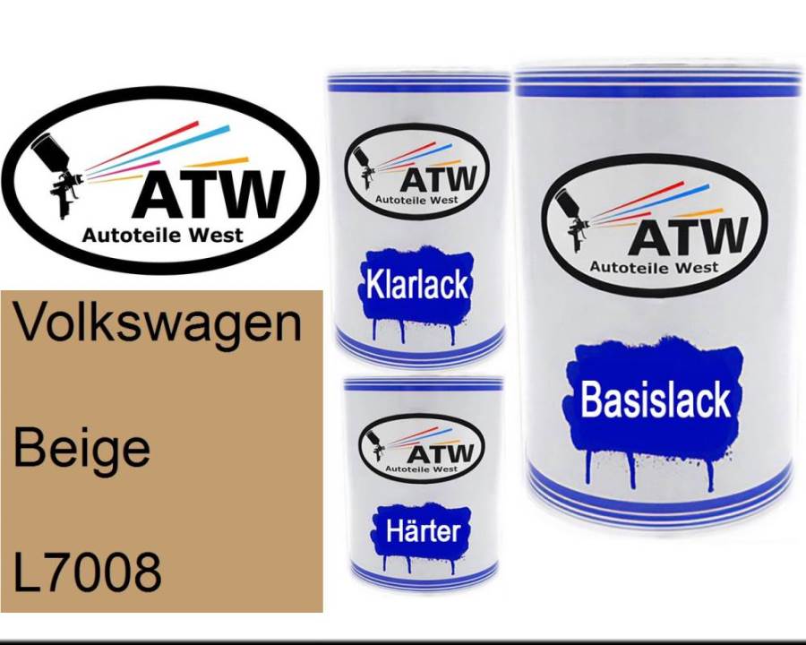 Volkswagen, Beige, L7008: 500ml Lackdose + 500ml Klarlack + 250ml Härter - Set, von ATW Autoteile West.