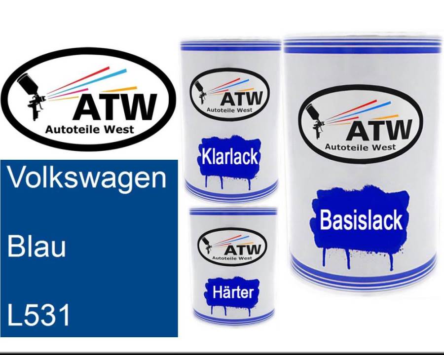 Volkswagen, Blau, L531: 500ml Lackdose + 500ml Klarlack + 250ml Härter - Set, von ATW Autoteile West.