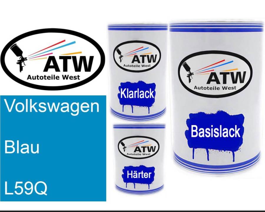 Volkswagen, Blau, L59Q: 500ml Lackdose + 500ml Klarlack + 250ml Härter - Set, von ATW Autoteile West.