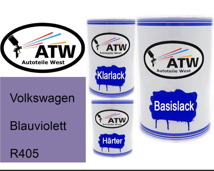 Volkswagen, Blauviolett, R405: 500ml Lackdose + 500ml Klarlack + 250ml Härter - Set, von ATW Autoteile West.