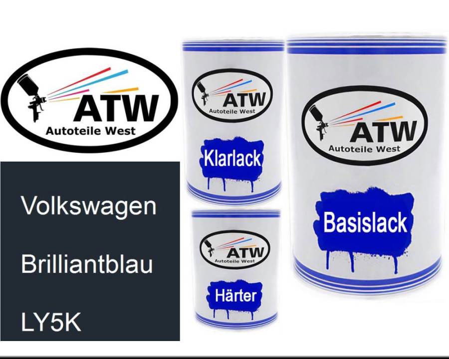 Volkswagen, Brilliantblau, LY5K: 500ml Lackdose + 500ml Klarlack + 250ml Härter - Set, von ATW Autoteile West.