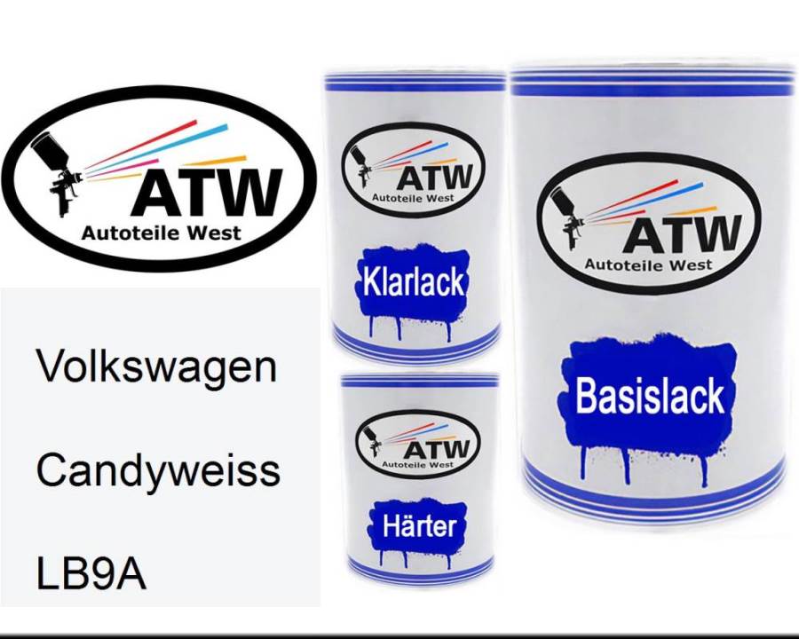 Volkswagen, Candyweiss, LB9A: 500ml Lackdose + 500ml Klarlack + 250ml Härter - Set, von ATW Autoteile West.