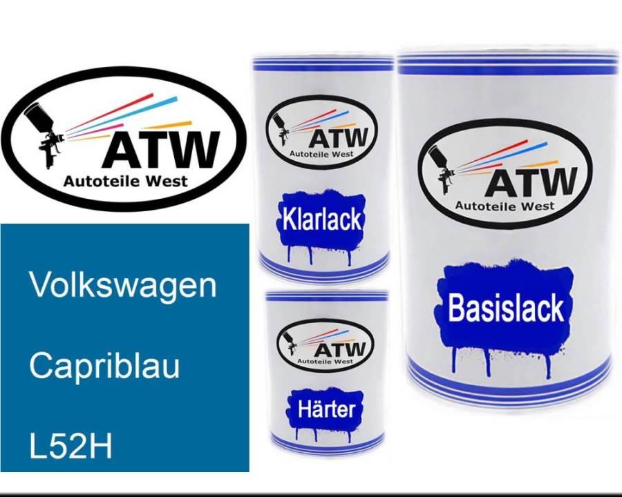 Volkswagen, Capriblau, L52H: 500ml Lackdose + 500ml Klarlack + 250ml Härter - Set, von ATW Autoteile West.