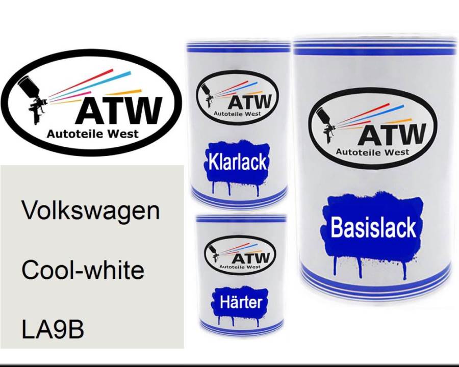 Volkswagen, Cool-white, LA9B: 500ml Lackdose + 500ml Klarlack + 250ml Härter - Set, von ATW Autoteile West.