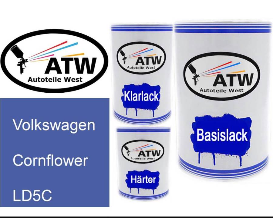 Volkswagen, Cornflower, LD5C: 500ml Lackdose + 500ml Klarlack + 250ml Härter - Set, von ATW Autoteile West.