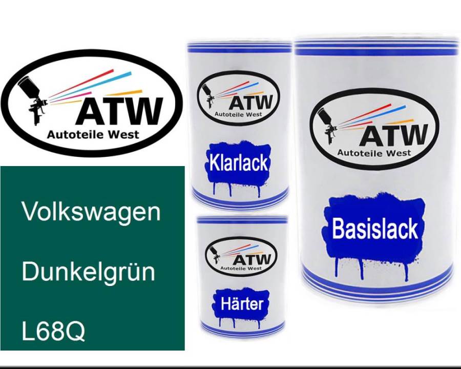 Volkswagen, Dunkelgrün, L68Q: 500ml Lackdose + 500ml Klarlack + 250ml Härter - Set, von ATW Autoteile West.