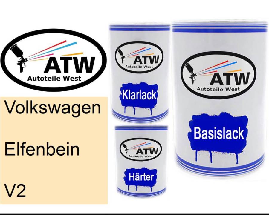 Volkswagen, Elfenbein, V2: 500ml Lackdose + 500ml Klarlack + 250ml Härter - Set, von ATW Autoteile West.