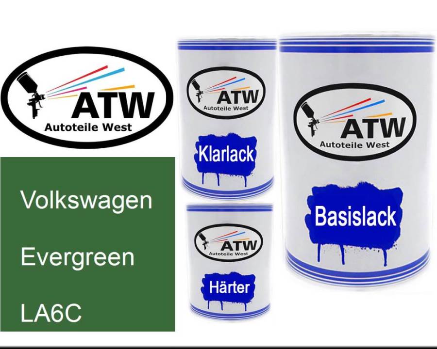 Volkswagen, Evergreen, LA6C: 500ml Lackdose + 500ml Klarlack + 250ml Härter - Set, von ATW Autoteile West.