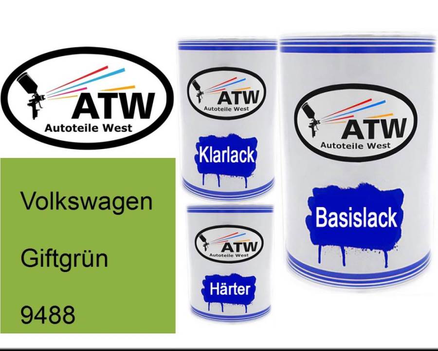 Volkswagen, Giftgrün, 9488: 500ml Lackdose + 500ml Klarlack + 250ml Härter - Set, von ATW Autoteile West.