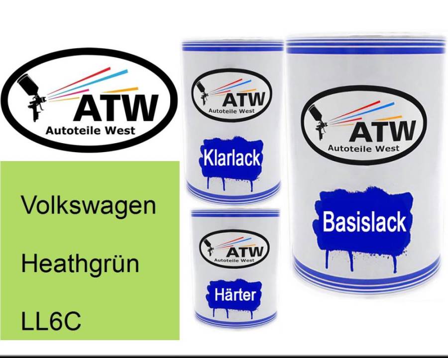 Volkswagen, Heathgrün, LL6C: 500ml Lackdose + 500ml Klarlack + 250ml Härter - Set, von ATW Autoteile West.