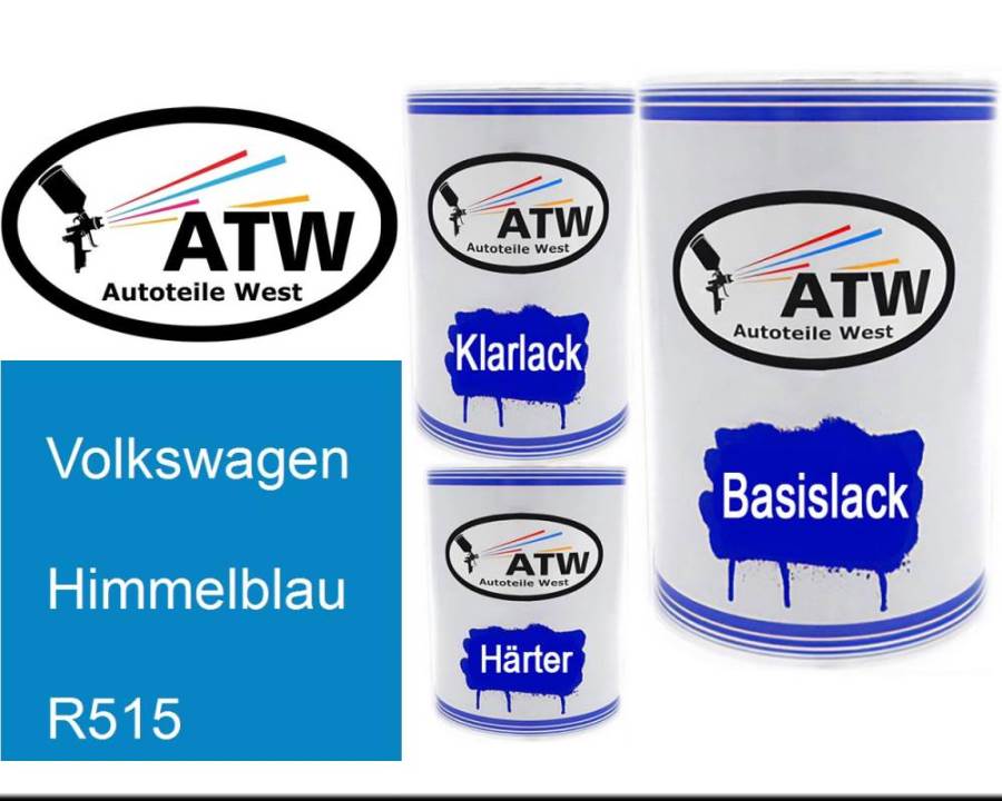 Volkswagen, Himmelblau, R515: 500ml Lackdose + 500ml Klarlack + 250ml Härter - Set, von ATW Autoteile West.