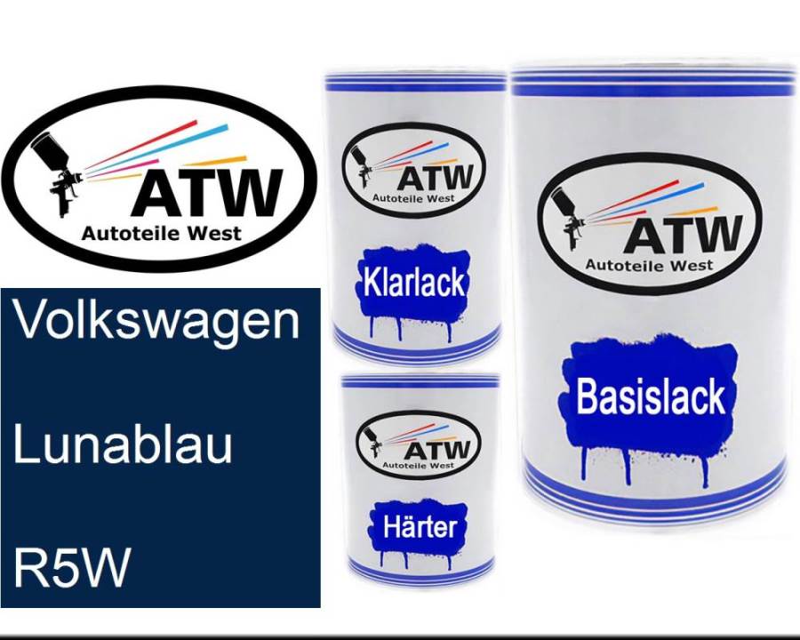 Volkswagen, Lunablau, R5W: 500ml Lackdose + 500ml Klarlack + 250ml Härter - Set, von ATW Autoteile West.