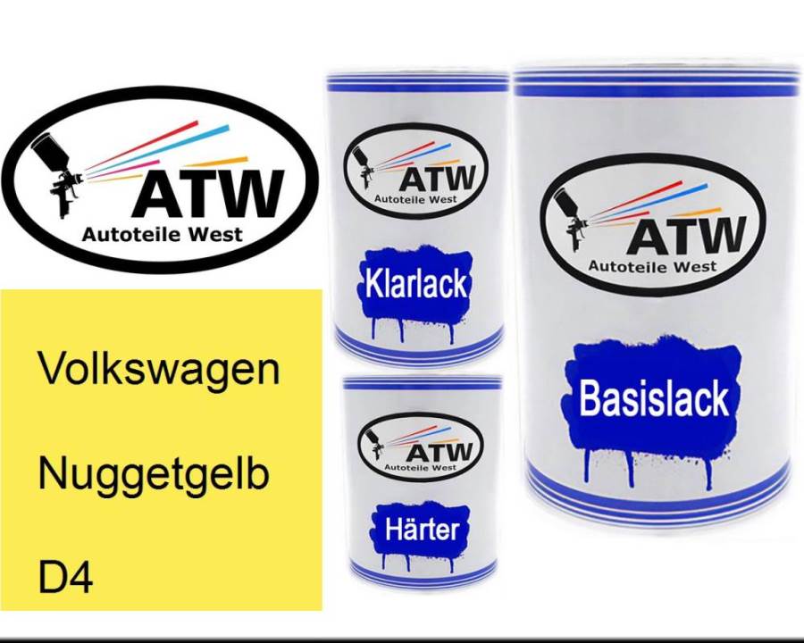 Volkswagen, Nuggetgelb, D4: 500ml Lackdose + 500ml Klarlack + 250ml Härter - Set, von ATW Autoteile West.