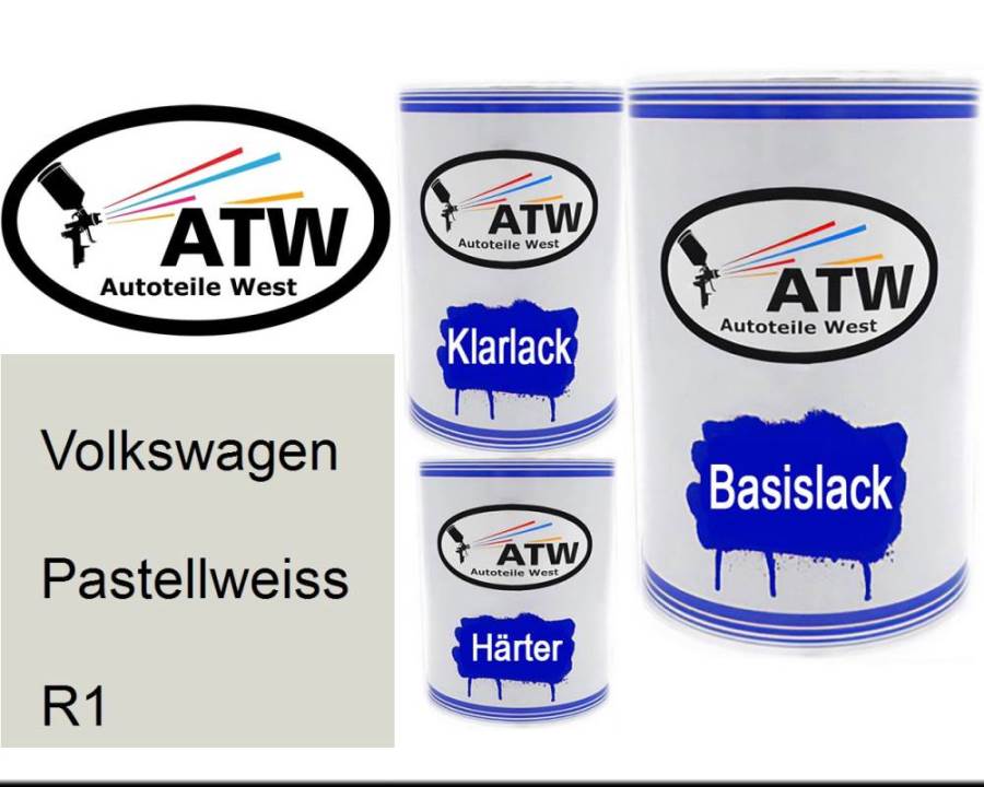 Volkswagen, Pastellweiss, R1: 500ml Lackdose + 500ml Klarlack + 250ml Härter - Set, von ATW Autoteile West.