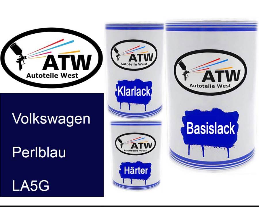 Volkswagen, Perlblau, LA5G: 500ml Lackdose + 500ml Klarlack + 250ml Härter - Set, von ATW Autoteile West.