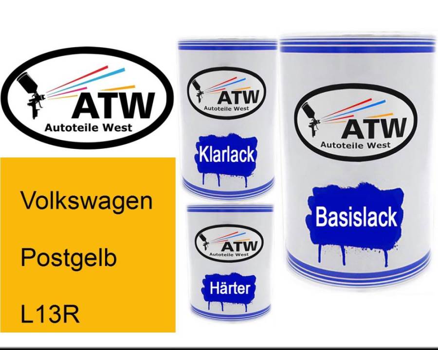 Volkswagen, Postgelb, L13R: 500ml Lackdose + 500ml Klarlack + 250ml Härter - Set, von ATW Autoteile West.