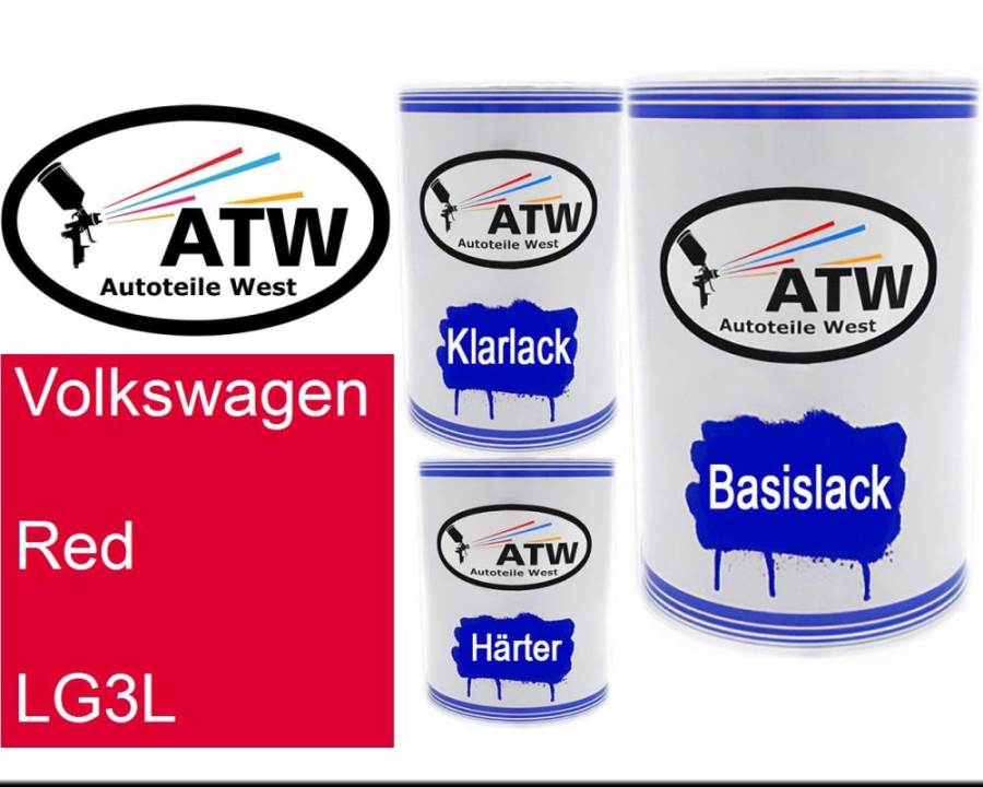 Volkswagen, Red, LG3L: 500ml Lackdose + 500ml Klarlack + 250ml Härter - Set, von ATW Autoteile West.