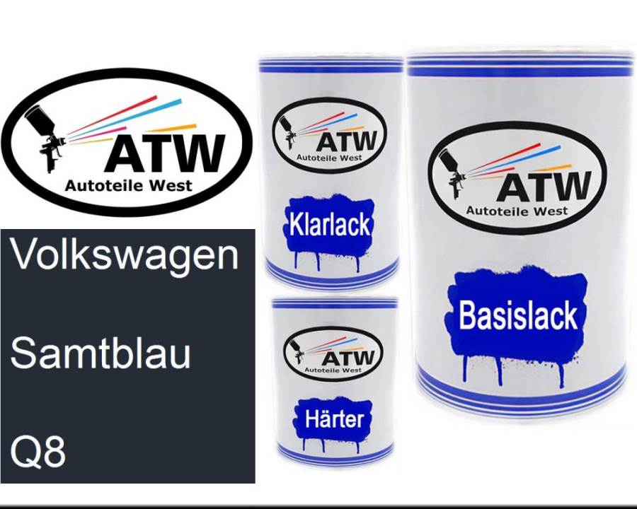 Volkswagen, Samtblau, Q8: 500ml Lackdose + 500ml Klarlack + 250ml Härter - Set, von ATW Autoteile West.