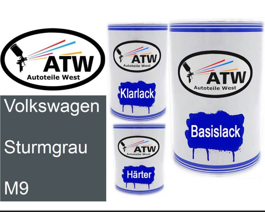 Volkswagen, Sturmgrau, M9: 500ml Lackdose + 500ml Klarlack + 250ml Härter - Set, von ATW Autoteile West.